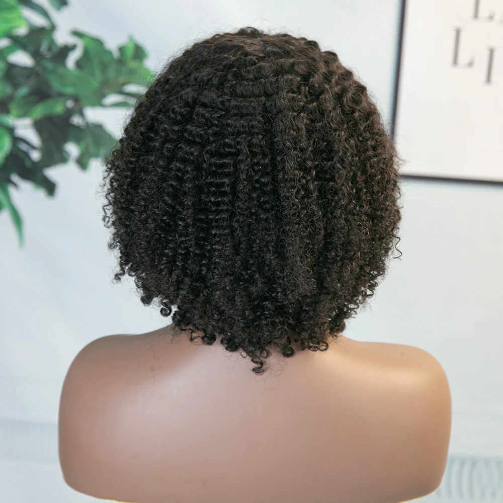 12 Inch 150% Density Natural Color Kinky Curly Full Machine Made Bang Wig for Sale Y250817 - Image 4