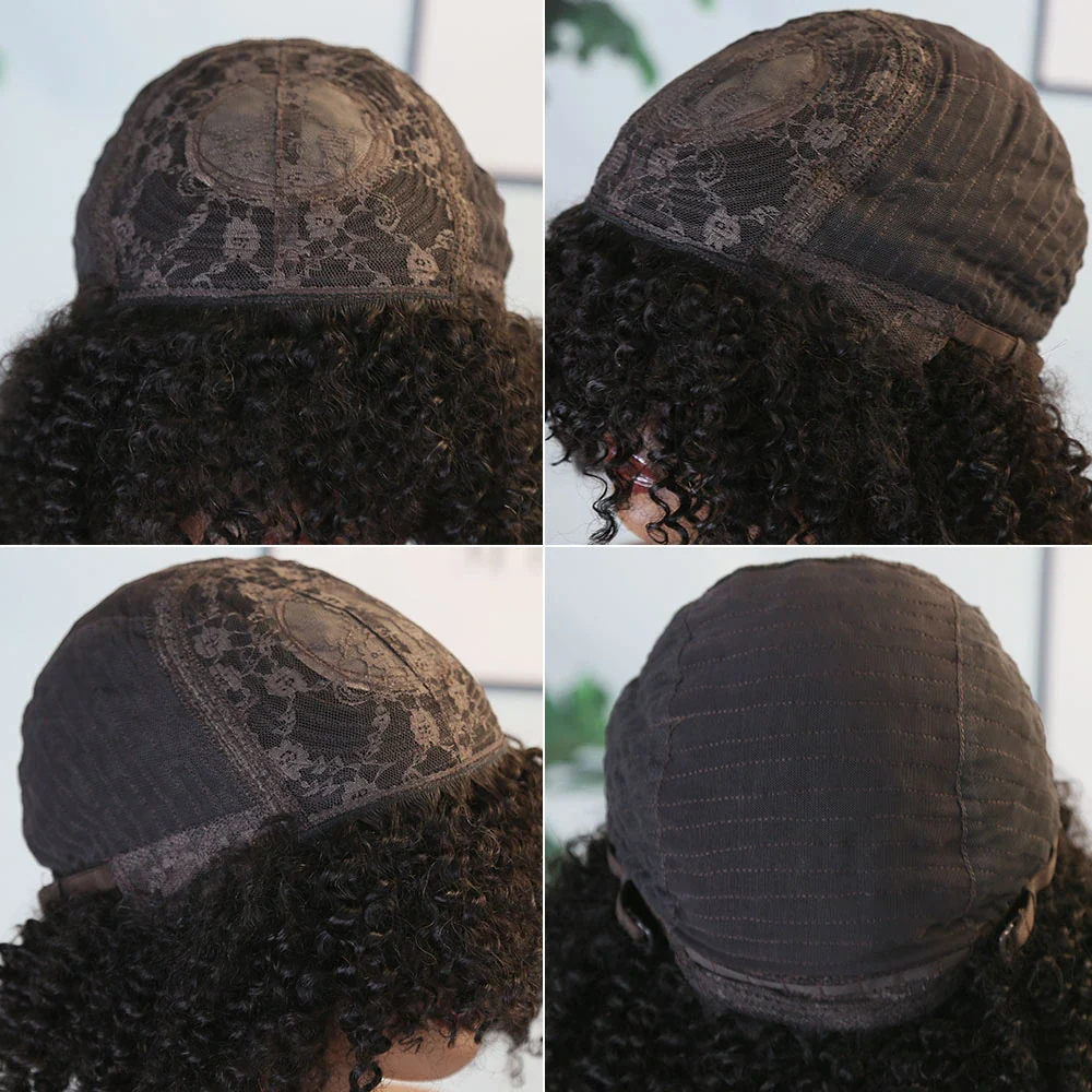 12 Inch 150% Density Natural Color Kinky Curly Full Machine Made Bang Wig for Sale Y250817 - Image 5
