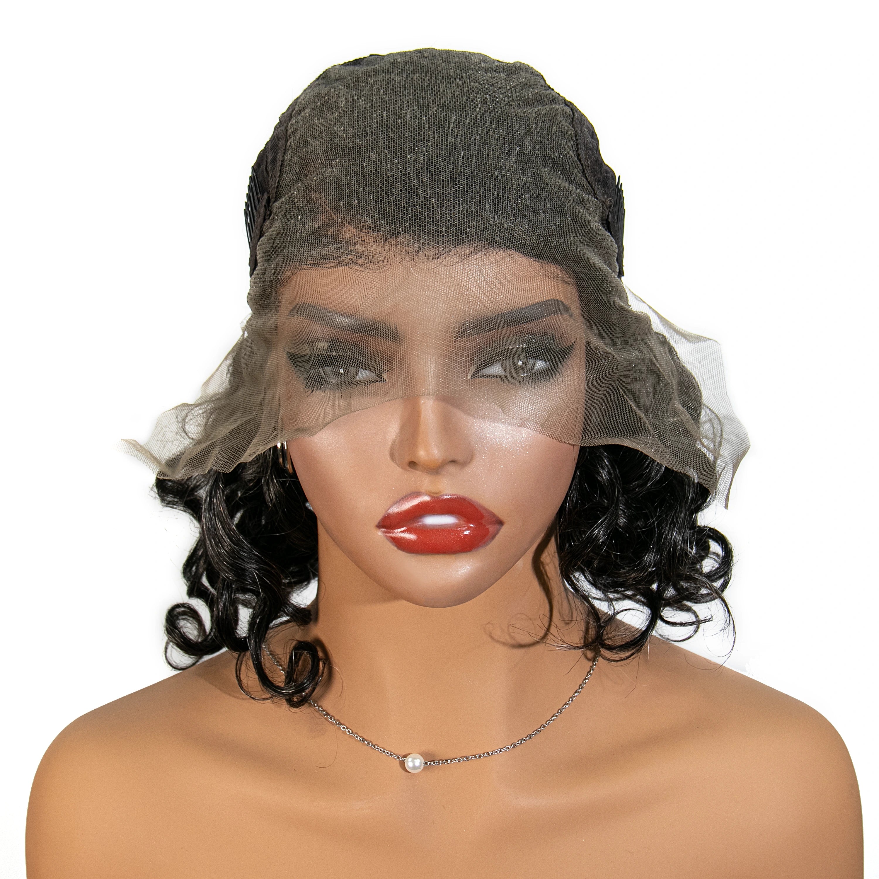 12 inches Salt Pepper Loose Deep Wave Human Hair 13x6 Left Part Lace Front Bob Wig for Sale SOAL - Image 5