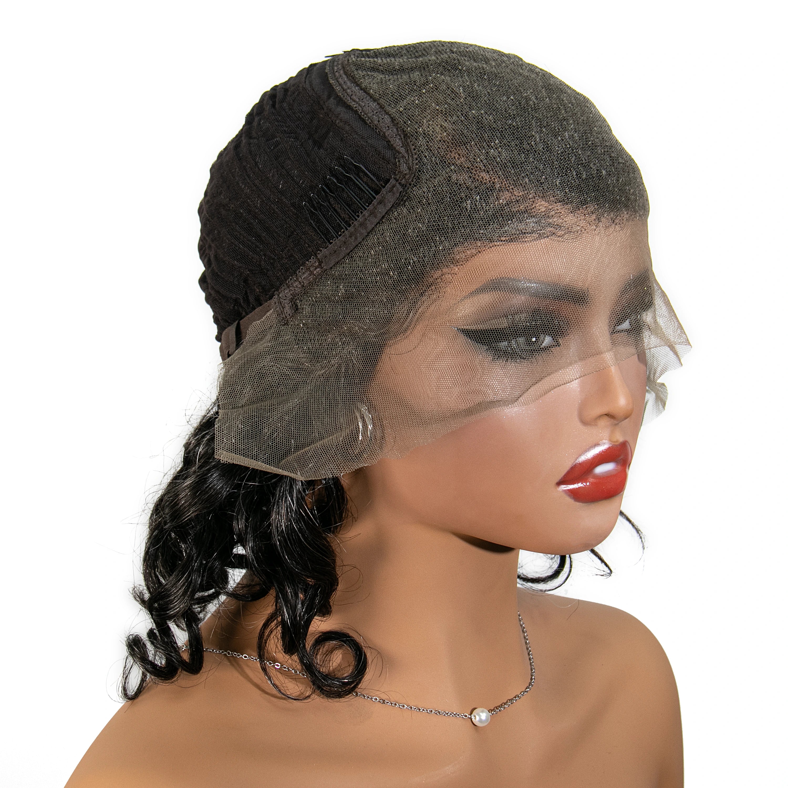 12 inches Salt Pepper Loose Deep Wave Human Hair 13x6 Left Part Lace Front Bob Wig for Sale SOAL - Image 6