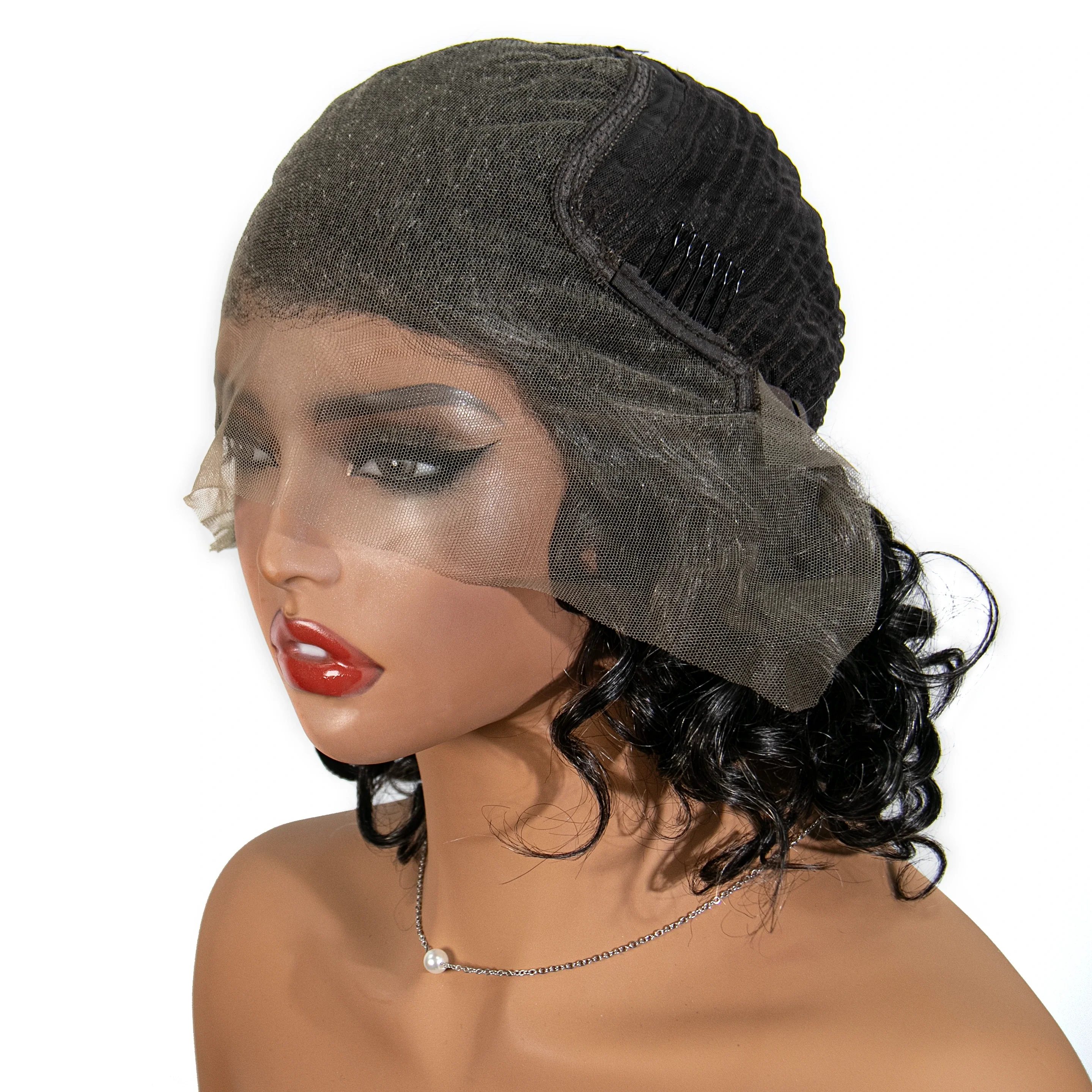 12 inches Salt Pepper Loose Deep Wave Human Hair 13x6 Left Part Lace Front Bob Wig for Sale SOAL - Image 7