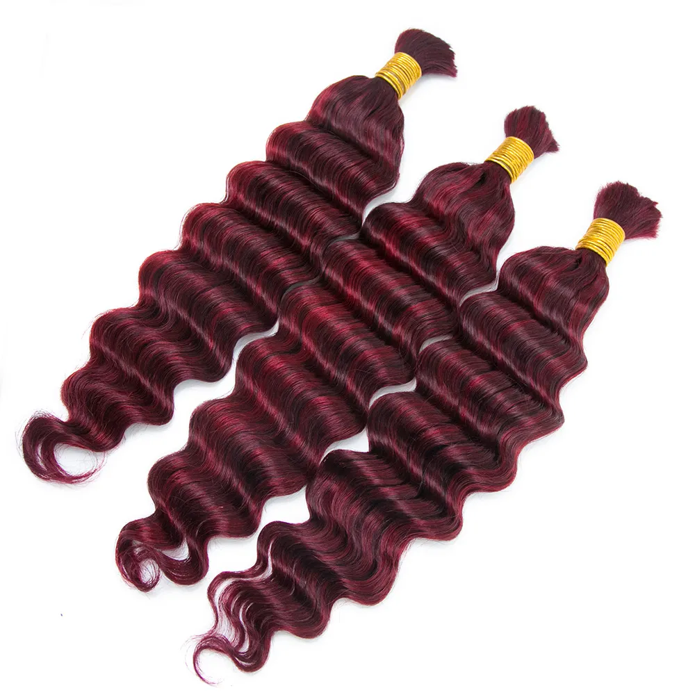 #99J/Burgundy Mix Color Blend Loose Deep Wave Bulk Hair for Braiding