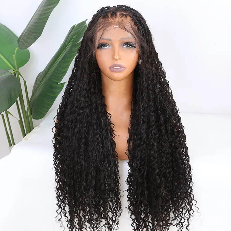 HD Lace Bohemian Knotless Human Hair Full Lace Braided Wig 26 inches - Image 2
