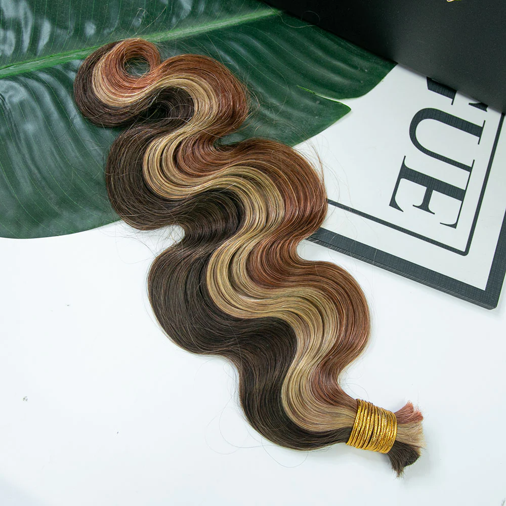 Double Drawn Burmese #4/#27/#30 Mix Color Blend Body Wave Bulk Human Braiding Hair - Image 3