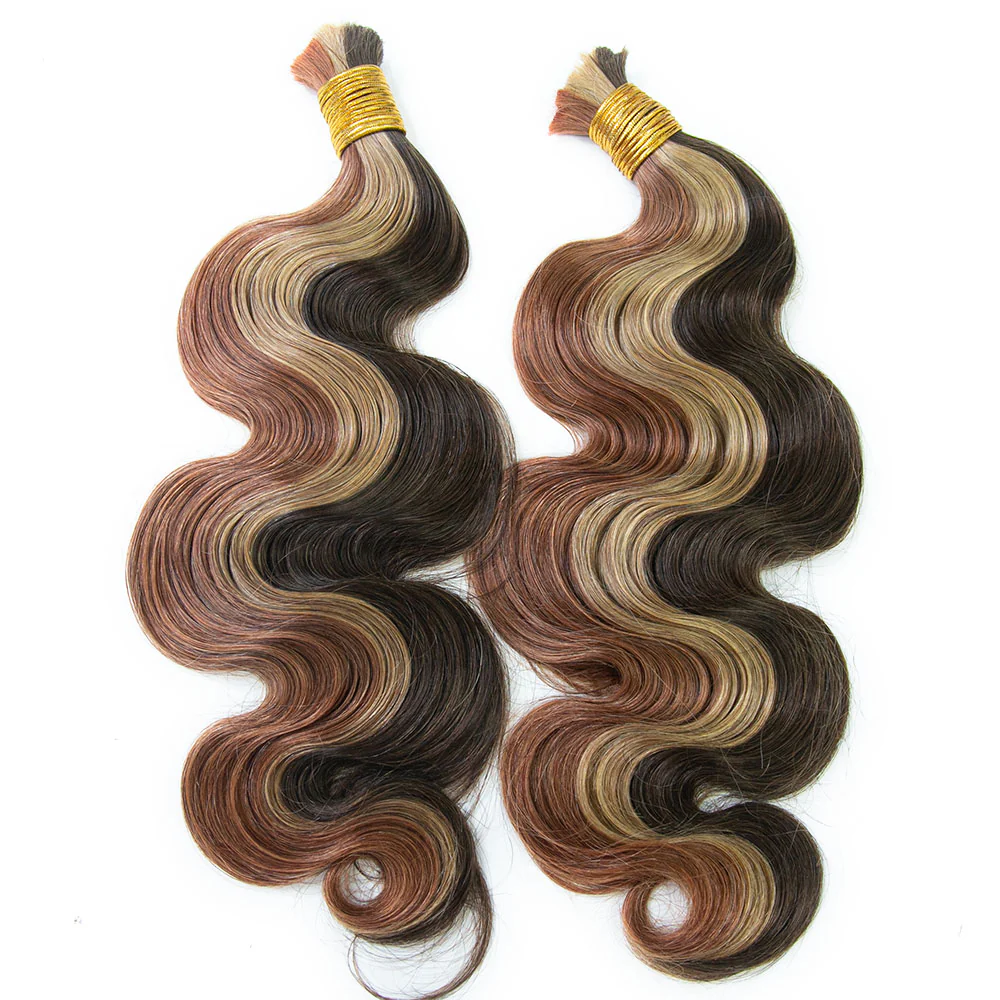 Double Drawn Burmese #4/#27/#30 Mix Color Blend Body Wave Bulk Human Braiding Hair - Image 5