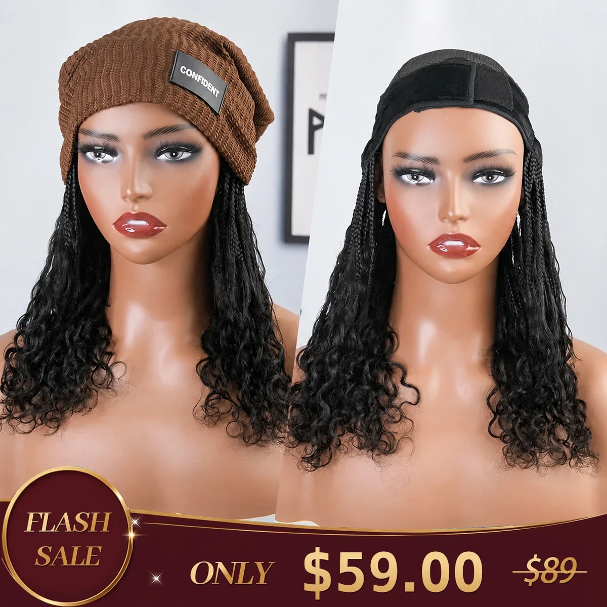 Grab & Go Braids Band Bob Wig Boho Style with Human Hair Curls