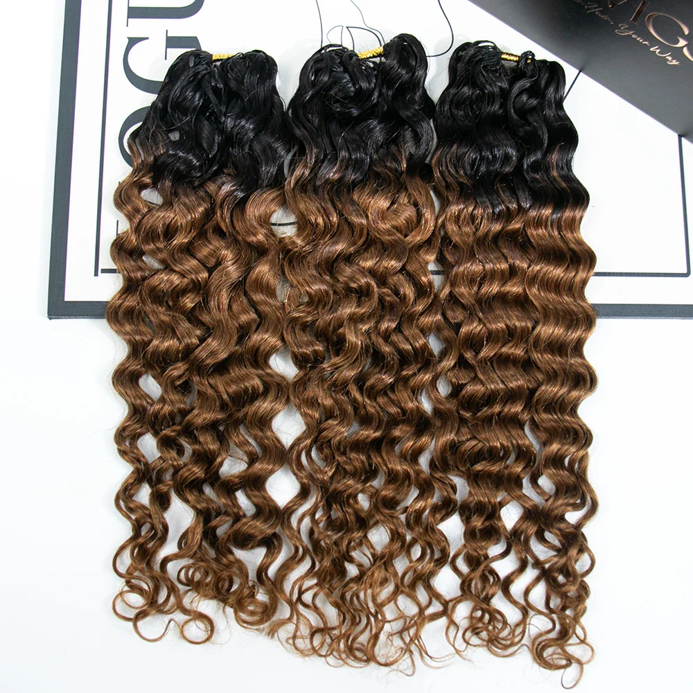 #T1B/30 Light Brown Water Wave Human Crochet Hair