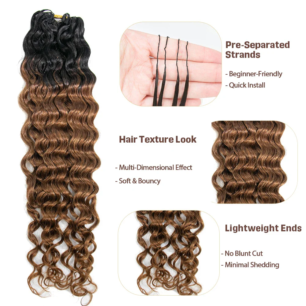 #T1B/30 Light Brown Water Wave Human Crochet Hair - Image 3