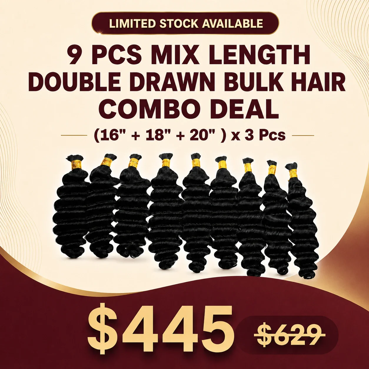 Ywigs 9 Pcs Natural Color Mix Length Double Drawn Human Bulk Hair Combo Deal $445