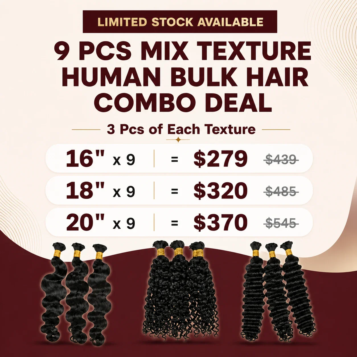 Ywigs 9pcs Natural Color Mix Texture Bulk Hair Combo Deal $279-$370